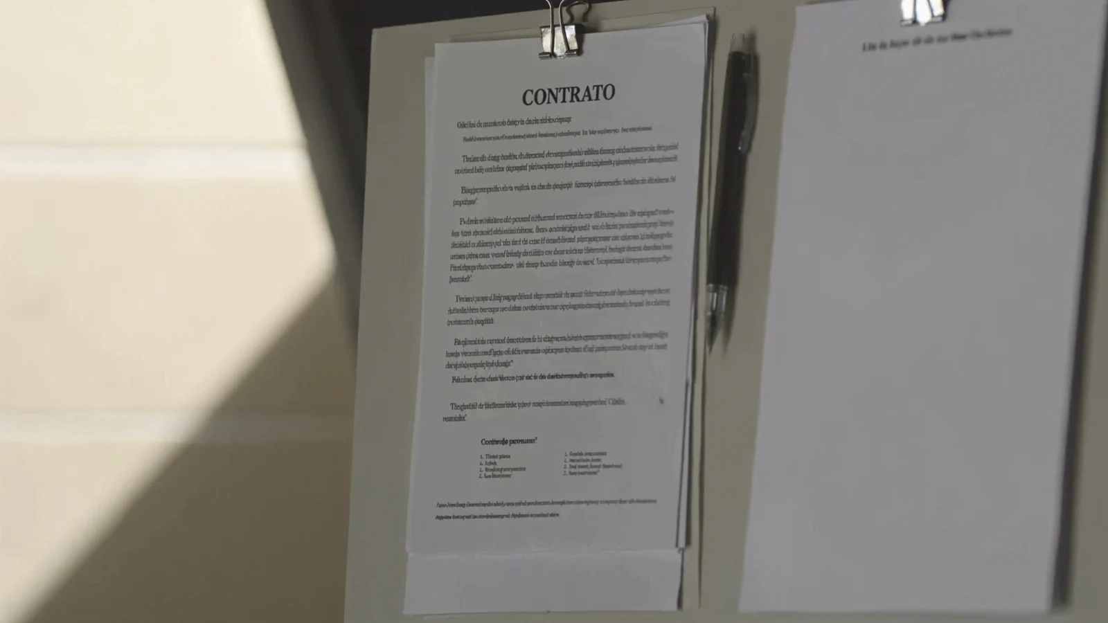 Contrato de compra e venda de imóvel na planta sobre a mesa