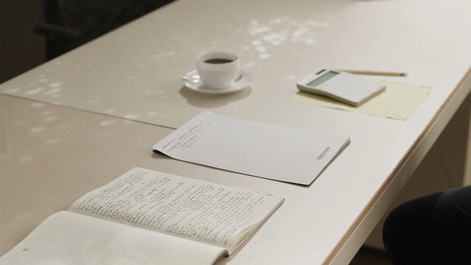 Planejamento financeiro com caderno e calculadora