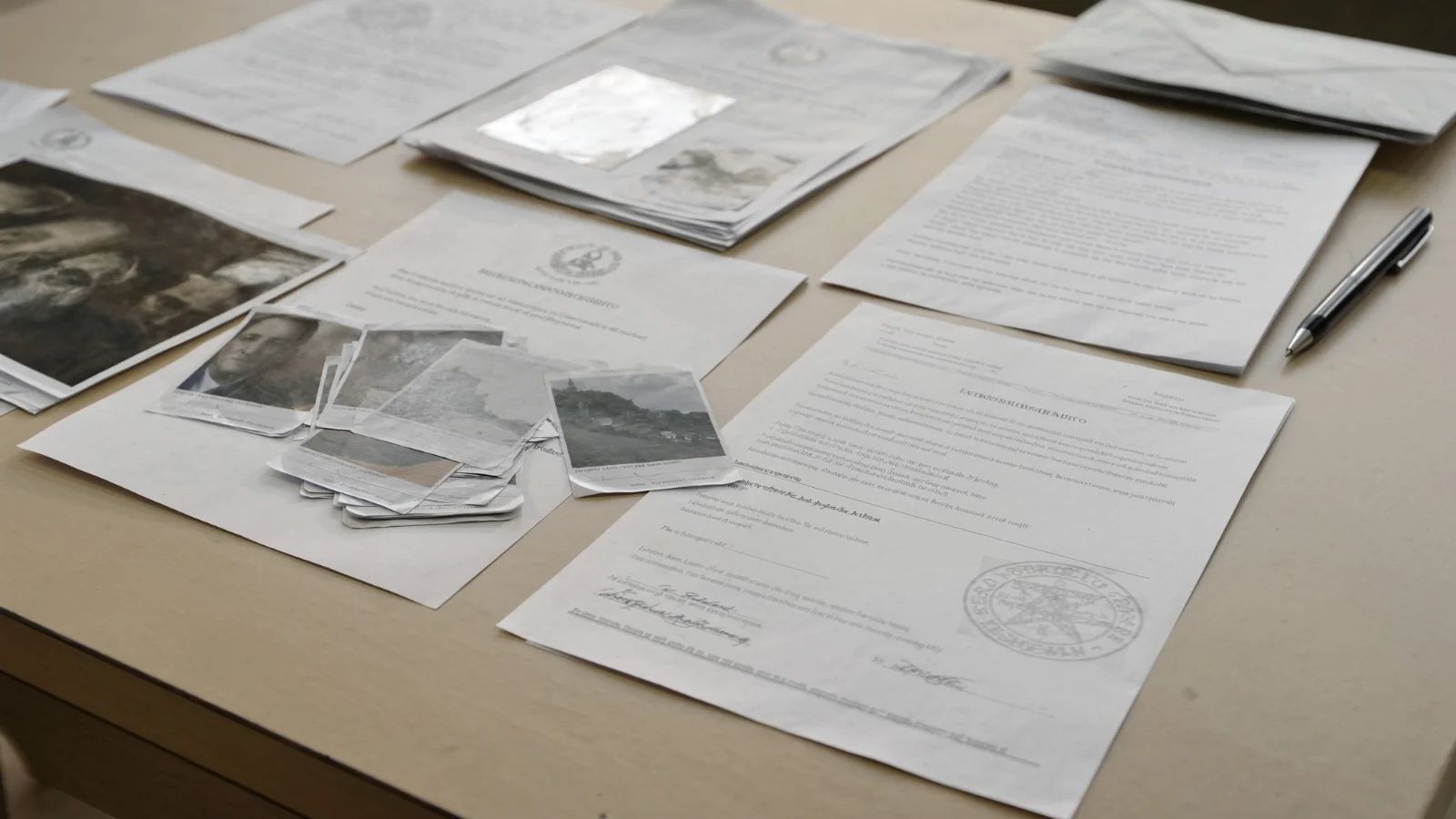 Documentos pessoais e certidões sobre a mesa