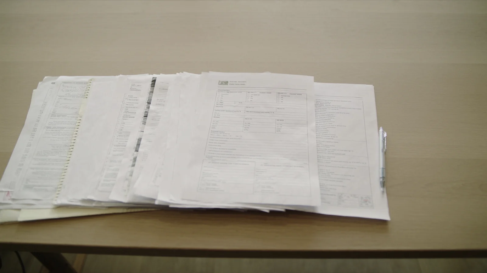 Documentos de contrato e certidões sobre a mesa