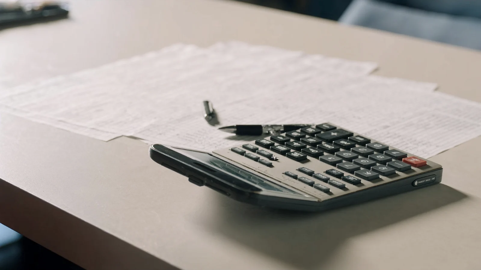 Calculadora e planilha impressa para simulação de compra
